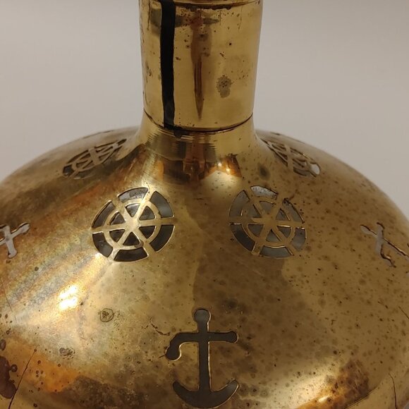 Vintage Nautical Brass Glass Decanter Anchor Wheel w/Lid Made in Sweden - Picture 4 of 8